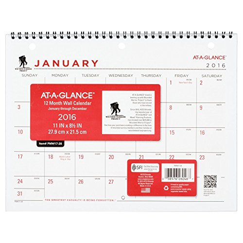 ATAGLANCE Monthly Desk / Wall Calendar 2016, Wounded Warrior Project